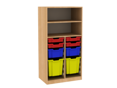 Dřevěná dětská skříň s policemi a plastovými boxy široká střední výška C