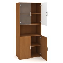 Skříň policová s dělenými dvířky(sklo, dřevo)  D 5 80 07. Rozměr: 80x185x42 cm (ŠxVxH).