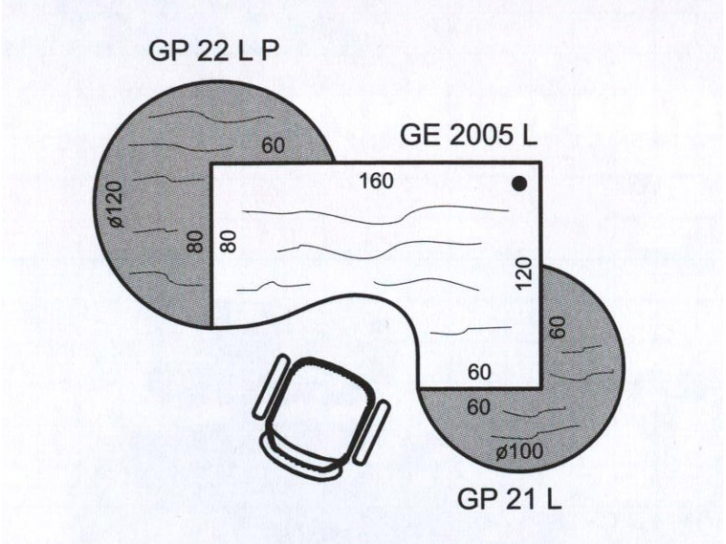 Doplňkový stůl levý Gate GP 22 LN - léta napříč pr.120x75,5x(80x60) cm (ŠxVxH)