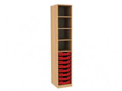 Dřevěná dětská skříň policová s plastovými boxy - úzká / vysoká