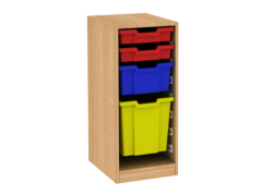 Dřevěná dětská skříň s různými plastovými boxy - úzká / nízká