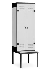 Šatní skříňka 2-dveřová s lavičkou, 1970 x 600 x 780 mm - kovová