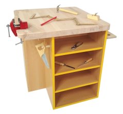 Dětský dřevěný dílenský stůl s dřevěnou deskou a svěrákem 0L061