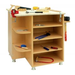 Dětský dřevěný dílenský stůl s dřevěnou deskou a svěrákem 0L061