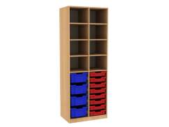 Dřevěná dětská skříň policová s plastovými boxy široká vysoká 187x70x45 cm
