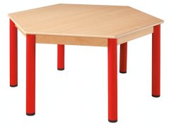 Šestihranný dřevěný stůl s rektifikační patkou průměr 120 cm