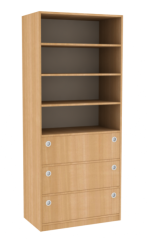 Dřevěná dětská skříň s policemi a zásuvkami široká vysoká