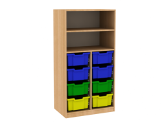 Dřevěná dětská skříň policová s plastovými boxy široká střední výška