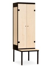 Šatní skříň 2-dveřová s lavičkou, 1970 x 600 x 780 mm - lamino/kov
