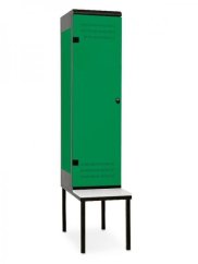 Šatní skříňka 1-dveřová s lavičkou, 1970 x 420 x 780 mm - kovová