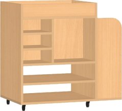 Úložný dřevěný stolek vozík na výtvarnou výchovu pro výtvarné pomůcky pojízdný 0L119