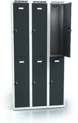 Dělená šatní skříň plechová s vloženými jednoplášťovými dveřmi - šestidílná L2M 25 3 2 A