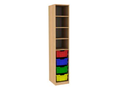 Dřevěná dětská skříň policová s plastovými boxy - úzká / vysoká B