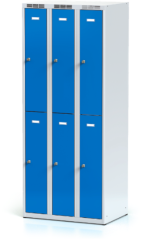 Dělená šatní skříň plechová s vloženými jednoplášťovými dveřmi - šestidílná L2M 25 3 2 A